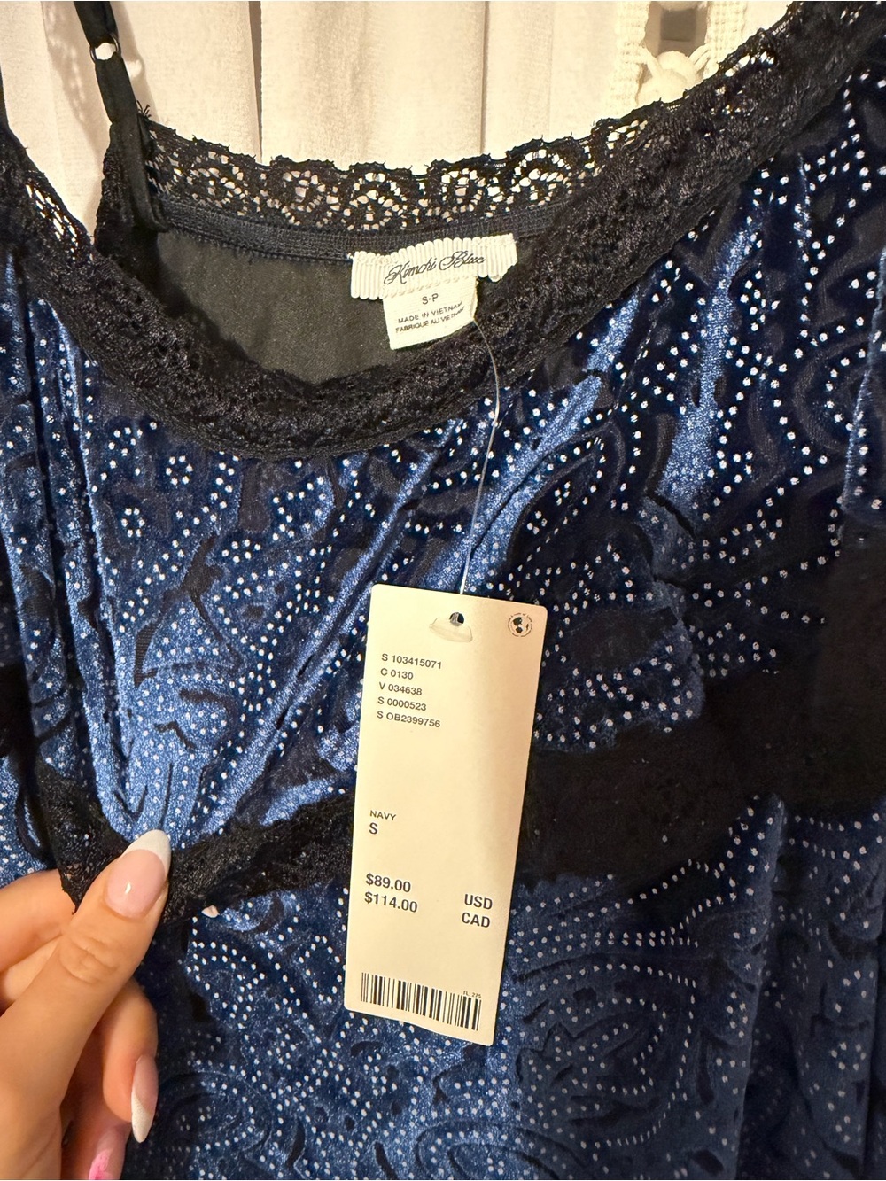 Kimchi Blue Navy Blue Velvet Lace-Trim Mini Dress - Picture 4 of 4